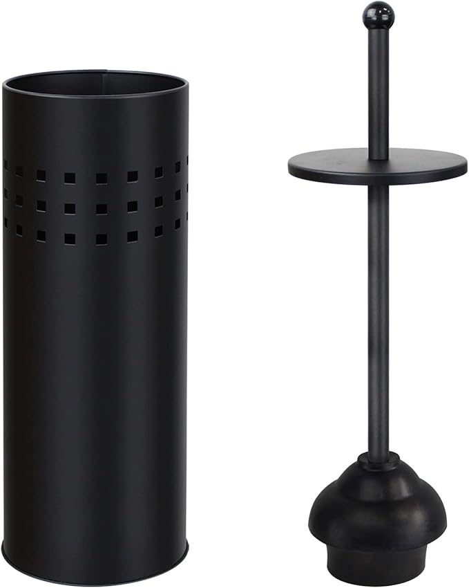 Blue Donuts Toilet Plunger with Holder for Bathroom, Multi Drain Suitable Also for Bathtubs, Quick Dry, Black