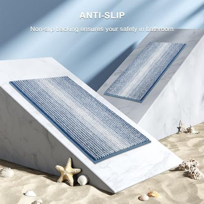 BSICPRO Bathroom Rugs Sets 2 Piece, Non Slip Striped Bath Mats, Sky Blue