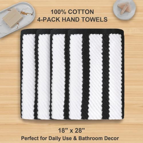 VOOVA & MOVAS Bathroom Hand Towels 4PC, 100% Cotton, 18x28 in, Black White