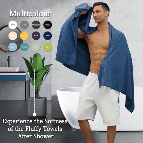 8-Piece Navy Bath Towels Set,2 Oversized Large Bath Towels Sheet,2 Hand Towels and 4 Washcloths - 600 GSM Soft Luxury Towel Set,Highly Absorbent Quick Dry Towel Collection for Bathroom,Hotel and Spa
