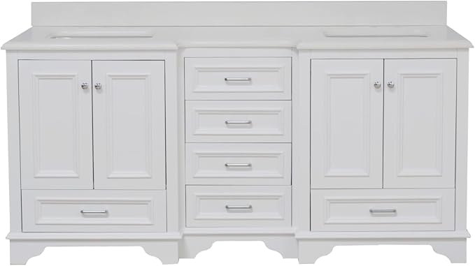 Kitchen Bath Collection Nantucket 72-inch Double Bathroom Vanity (Quartz/White): Includes White Cabinet with Stunning Quartz Countertop and White Ceramic Sinks