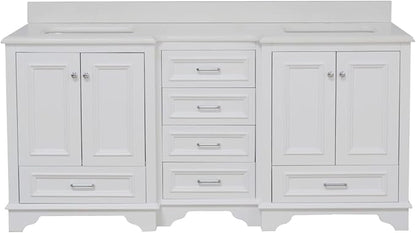 Kitchen Bath Collection Nantucket 72-inch Double Bathroom Vanity (Quartz/White): Includes White Cabinet with Stunning Quartz Countertop and White Ceramic Sinks