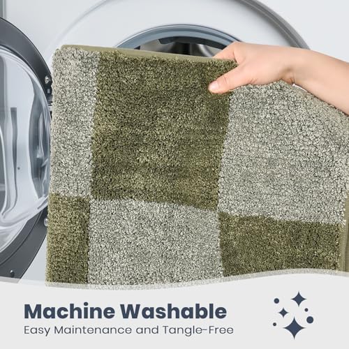 PURRUGS Bathroom Rug Non-Slip Machine Washable 24" x 60", Super Absorbent and Quick-Dry Bath Mat, Extra Soft and Plush Bath Rug for Shower, Bathtub and Sink, Sage Green & Olive Green