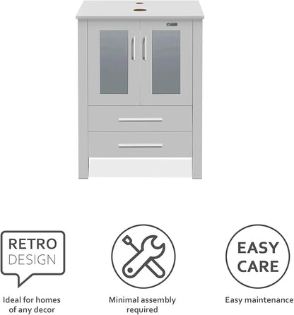 eclife 72" Modern Bathroom Vanity Sink Combo Freestanding Cabinet with Small Side Cabinet, Blue Boat Glass Vessel Sink, Water Save Faucet, Drain (Gray+A29BU)