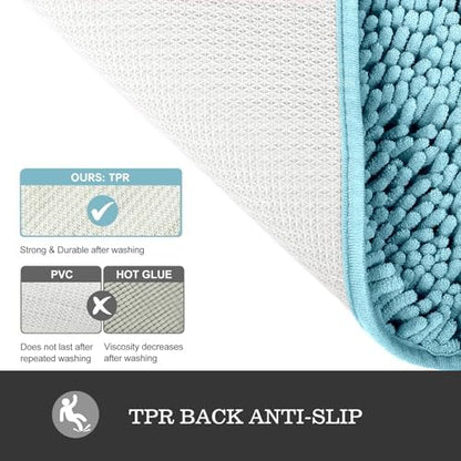 Yeaban Chenille Aqua Bathroom Rug 20"x32", Non-Slip Rubber Backing