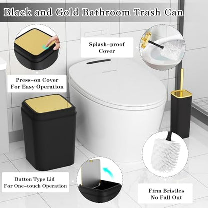 XLHOMO Bathroom Accessories Set - Luxury Black Bathroom Set, 9 Pieces Bathroom Accessory Set, Black Bathroom Accessories with Trash Can, Toilet Brush & Soap Dispenser
