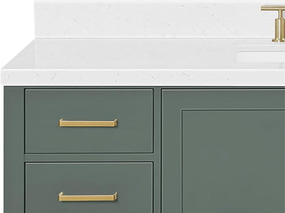 ARIEL Cambridge 60-inch Bathroom Vanity with Sink,Solid Wood, 1.5-inch Carrara White Quartz Countertop, Single Rectangular Porcelain Sink, 2 Soft Closing Doors, 9 Dovetail Drawers, Vintage Green