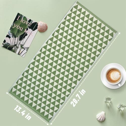Green Hand Towels for Kitchen & Bathroom (Geometric Triangle), 2 Pack