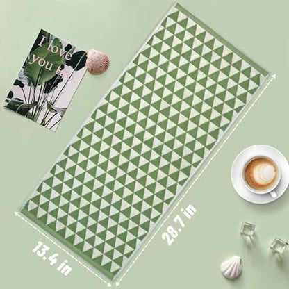 Green Hand Towels for Kitchen & Bathroom (Geometric Triangle), 2 Pack