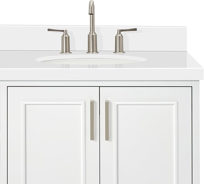 ARIEL Stafford 72-inch Bathroom Vanity with Sink,Solid Wood, 1.5-inch Pure White Quartz Countertop & Backsplash, Double Oval Porcelain Sink, 4 Soft Closing Doors, 6 Dovetail Drawers, White