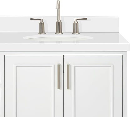 ARIEL Stafford 72-inch Bathroom Vanity with Sink,Solid Wood, 1.5-inch Pure White Quartz Countertop & Backsplash, Double Oval Porcelain Sink, 4 Soft Closing Doors, 6 Dovetail Drawers, White