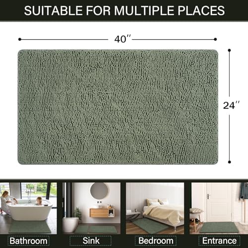 LOCHAS Luxury Bathroom Rug Shaggy Bath Mat 24 x 40 Inch, Sage Green