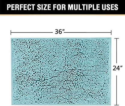 H.VERSAILTEX Bath Mat for Bathroom Non Slip Luxury Chenille Ultra Soft Bath Rugs 24x36 Absorbent Non Skid Shaggy Rugs Washable Dry Fast Plush Area Carpet Mats for Indoor, Bath Room, Tub - Aqua Haze