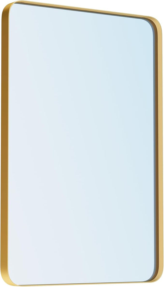 VocalStar Gold Bathroom Mirror for Wall, 22 x 30 Inch Metal Framed Rounded Rectangle Vanity Mirror Modern Farmhouse, 1/4-inch Shatterproof Glass | Ultra-Flush Hanging