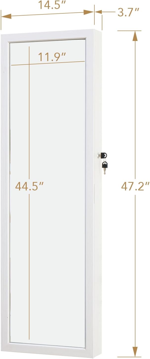 Jewelry Armoire Door Wall Mounted Mirror with Storage And Drawers | 47.3"LED Jewelry Cabinet with Mirror with Storage And Drawers White