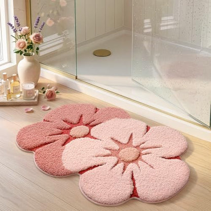 LUMI Flower Bathroom Rug, Absorbent Non Slip Bath Mat, 24"x36", Pink Flower