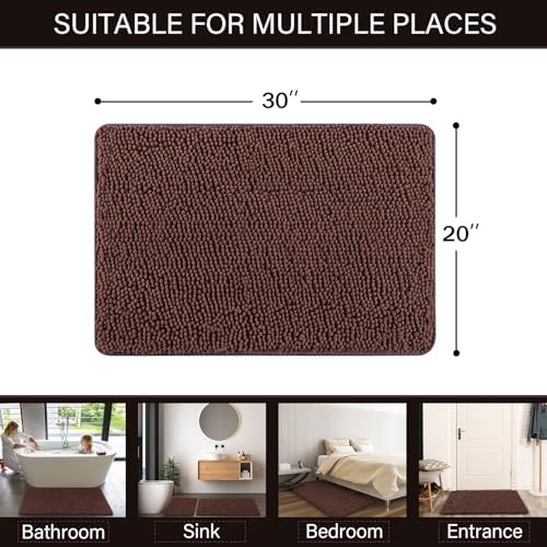 LOCHAS Luxury Bathroom Rug Shaggy Bath Mat 20 x 32 Inch, Brown