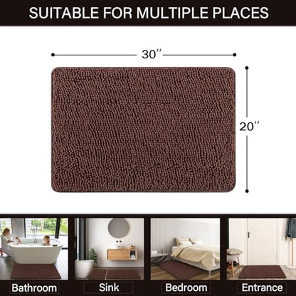 LOCHAS Luxury Bathroom Rug Shaggy Bath Mat 20 x 32 Inch, Brown