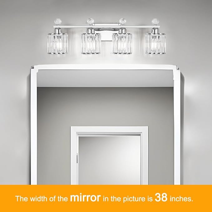 Lxybcce Bathroom Vanity Lights Over Mirror - Easy Installation with Clear Guide, 4-Light Shadow-Free Design, Chrome Crystal Finish - for Modern Home Bathroom Lighting Fixtures in DIY Projects
