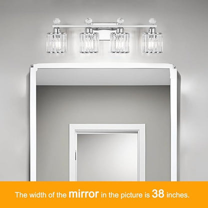 Lxybcce Bathroom Vanity Lights Over Mirror - Easy Installation with Clear Guide, 4-Light Shadow-Free Design, Chrome Crystal Finish - for Modern Home Bathroom Lighting Fixtures in DIY Projects