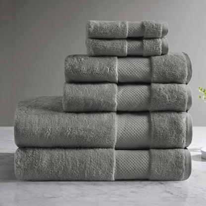 Madison Park 100% Turkish Cotton 600 GSM Bath Towel Set, 6 Piece, Charcoal