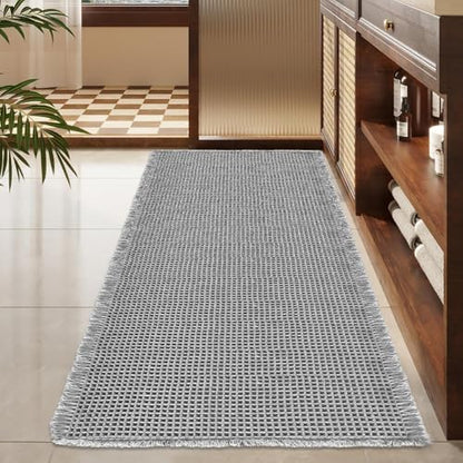 ZALL Grey Waffle Bath Mat,Super Absorbent Non Slip Bathroom Rug,Gray 24x48inch,Machine Washable Ultra Soft Floor Mats