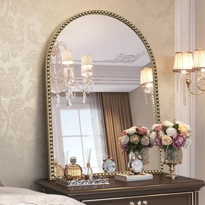 Arched Beaded Mirror for Bathroom,24"x32" Antique Arch Wall Mirror