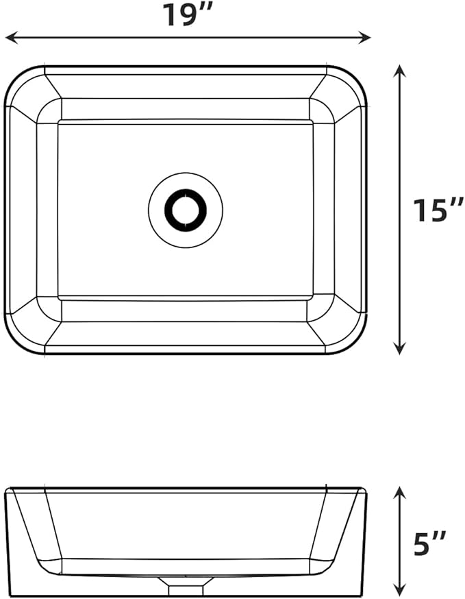GAOMON Vessel Sink Rectangular, 19"x15" Bathroom Sink White Ceramic Lavatory Vanity Above Counter Vessel Sink Art Basin - white