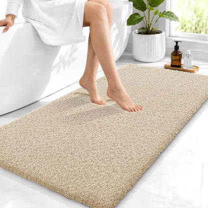 OLANLY Microfiber Bathroom Runner Rugs 44x24, Soft Absorbent Bath Mat, Sand