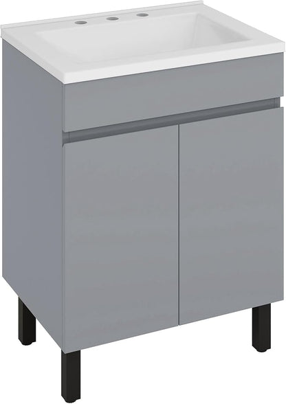 YITAHOME 24 Inch Bathroom Vanity with Sink, Bathroom Cabinet Vanity for Small Space, Freestanding Storage Bathroom Vanity with 2 Soft Closing Cabinets, Grey