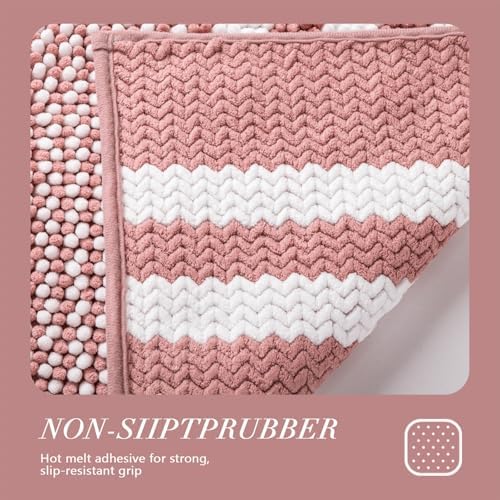 BSICPRO Bathroom Rugs, 20x32 Chenille Bath Mats, Dusty Pink