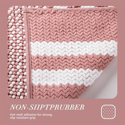 BSICPRO Bathroom Rugs, 20x32 Chenille Bath Mats, Dusty Pink