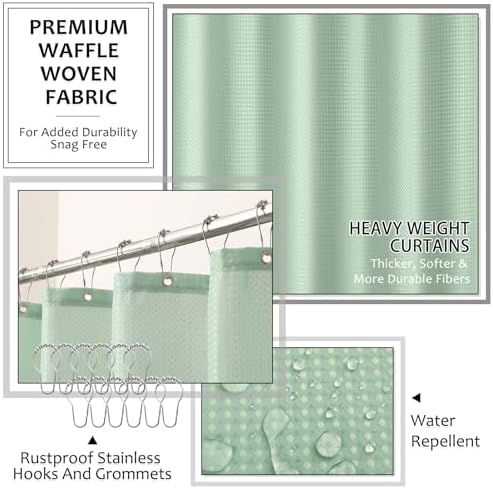 XLHOMO Light Green Bathroom Sets with Shower Curtain and Rugs, 8-Piece Resin Bathroom Accessories Sets Complete, Soap Dispenser, Toothbrush Holder, Tumbler, Tray & Apothecary Jars Bathroom Essentials