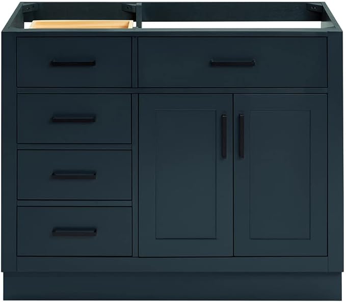 ARIEL Hepburn 42-inch Bathroom Vanity Base Cabinet,Solid Wood, 2 Soft Closing Doors, 5 Dovetail Drawers, Midnight Blue