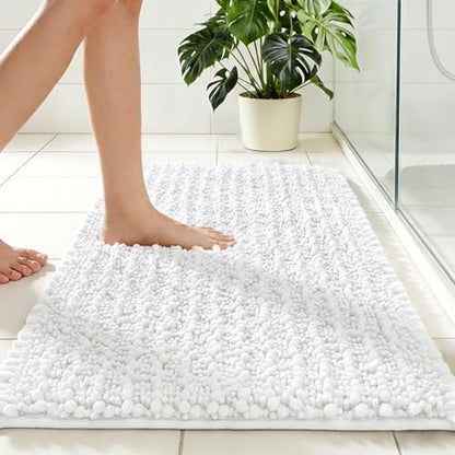Disolla White Bath Mat 24x36 Inch - Luxury Chenille Bathroom Rug, Extra Soft Shaggy Plush Absorbent Mat, Non-Slip Washable Rug for Bathtub, Shower and Bedside