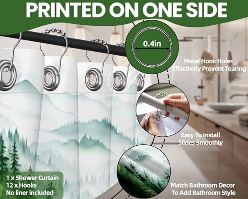 Dark Green and White Stall Shower Curtain, 36X72 in Narrow Small, Forest