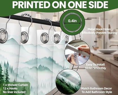 Dark Green and White Stall Shower Curtain, 36X72 in Narrow Small, Forest