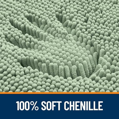 OLANLY Chenille Bathroom Rugs Mats Set 2 Piece, 24"x16"+24"x20", Sage Green