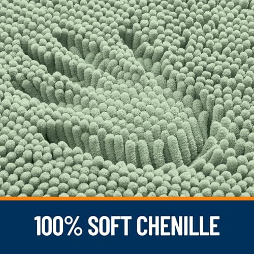 OLANLY Chenille Bathroom Rugs Mats Set 2 Piece, 47"x20"+24"x16", Sage Green