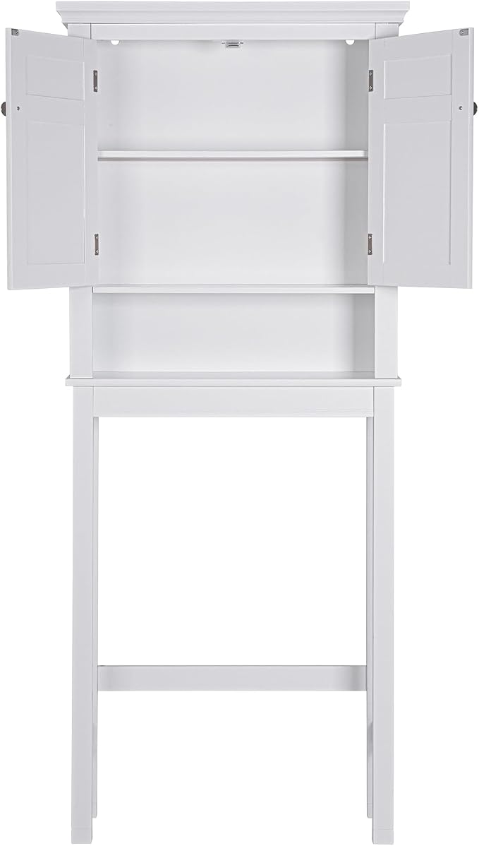 Spirich Over The Toilet Storage Cabinet, White Bathroom Organizer | Shaker Doors, Open & Hidden Storage, Adjustable Interior Shelf, FSC-Certified MDF, Anti-Tip Fitting, Adjustable Crossbar