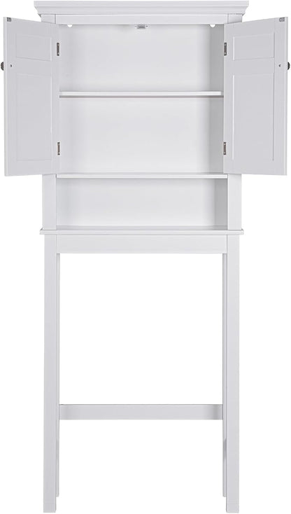 Spirich Over The Toilet Storage Cabinet, White Bathroom Organizer | Shaker Doors, Open & Hidden Storage, Adjustable Interior Shelf, FSC-Certified MDF, Anti-Tip Fitting, Adjustable Crossbar