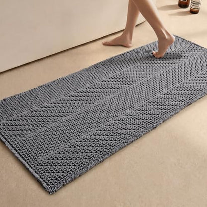 Sunfly Bathroom Runner Rug,Extra Soft Absorbent Waffle Bath Mat Quick Dry & Washable, Grey Boho Runner for Shower Floor Decor 24"x60" Grey