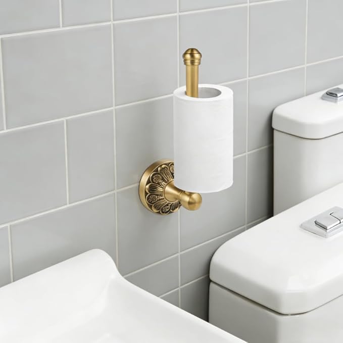 Antique Brass Bathroom Accessories, Solid Copper Towel Ring & Paper Holder, Vintage Wall Mount Hardware with Antique Bronze Finish (Single or Set) (Towel Holder (Single))
