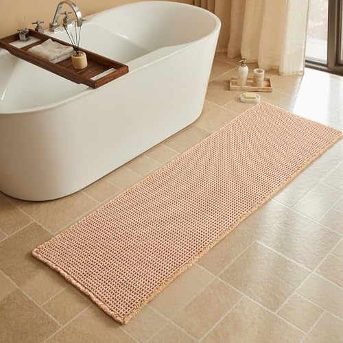 Triohero Waffle Runner Rug Bathroom, Long Boho Bath Mat, 24x72 Light Peachy