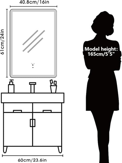 WARM&LOVE 16 x 24 Inch LED Bathroom Mirror, Hand Scan Sensor Anti-Fog Bathroom Mirror with Lights, Stepless Dimming, 3 Color Lighting, Lighted Bathroom Mirrors for Wall, Vertically Only
