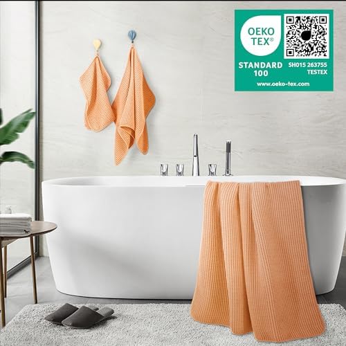POLYTE 430 GSM Poly Blend Microfiber Quick Dry Waffle Bath Towel Set of 6