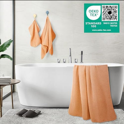 POLYTE 430 GSM Poly Blend Microfiber Quick Dry Waffle Bath Towel Set of 6