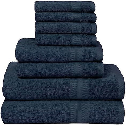 BOUTIQUO 8 Piece Towel Set 100% Ring Spun Cotton, 2 Bath Towels 27X54, 2 Hand Towels 16X28 and 4 Washcloths 13X13 - Ultra Soft Highly Absorbent Machine Washable Hotel Spa Quality - Mineral Blue