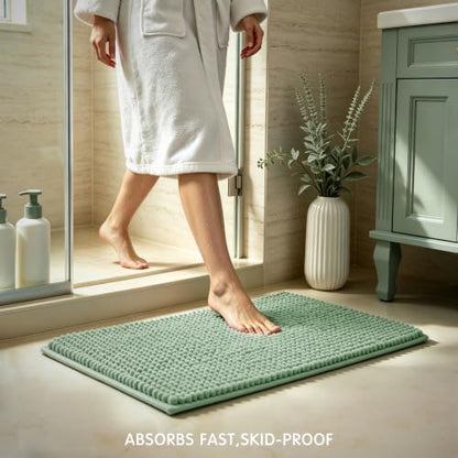 SUBRTEX Bathroom Rugs, 24" x 36" Chenille Bath Rug Soft Short Plush Bath Mat Soft Shower Mat Water Absorbent Shower Mat Quick Dry Machine Washable, Sage Green