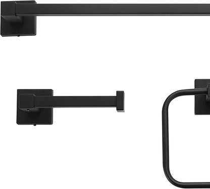 Globe Electric 65561 4-Piece Bathroom Hardware Accessory Kit, Matte Black, Towel Bar, Towel Ring, Robe Hook, Toilet Paper Holder, Home Decor, Bathroom Set, Kitchen Décor, Design Essentials